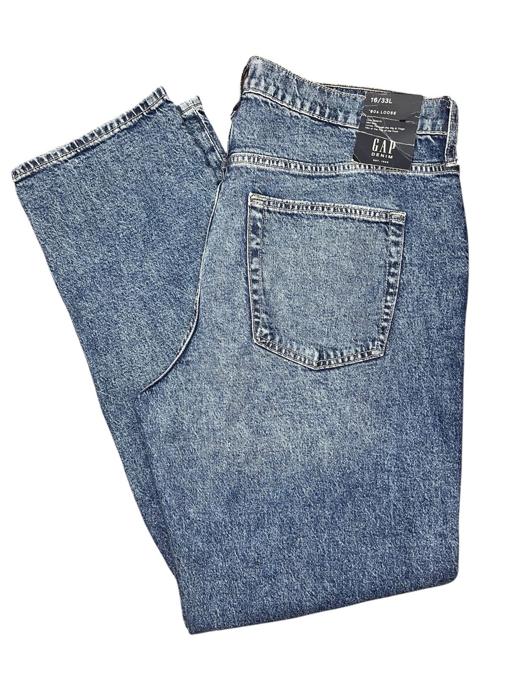 NWT Gap '90s Loose Mid Rise Jeans Womens 16 / 33L Blue Medium Wash Straight Leg